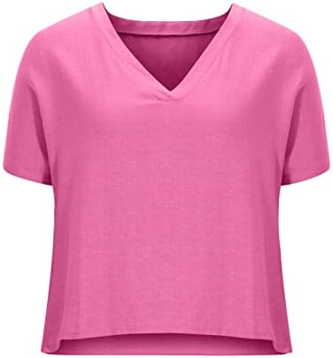 Kauzalne posteljine za žene 2023 plus veličina majica kratkih rukava TOP LJETO Čvrsti V izrez Tees Pulover Loose Comfy Bluzes