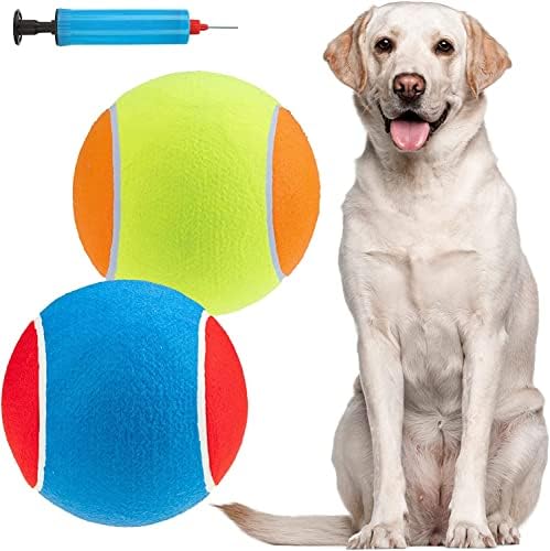Expawlorer gigantske kuglice za pse - 2pcs 9.5 Big pse igračke kuglice, rođendanski pas, interaktivna velika teniska lopta za pse s naduvanim iglama za unutarnju obuku na otvorenom IGRAJU