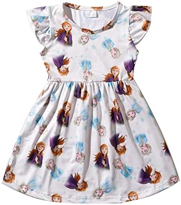 GIANIN Toddler djevojke princeza Cartoon Twirl haljina sa volanima donji plavi ljetni lepršavi rukavi Odjeća 1-8Y