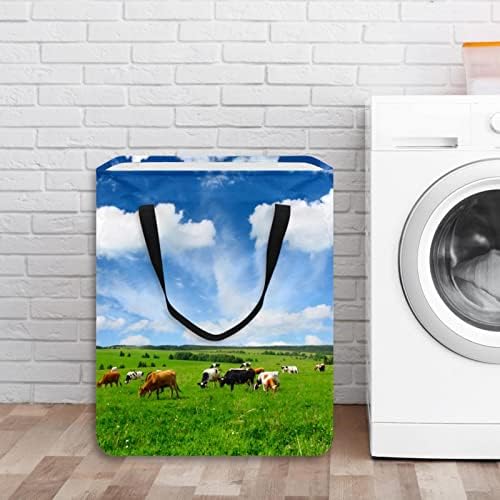 DJROW Odjeća ometa krave na zelenoj livadi velika kanta za odlaganje korpa za odlaganje Odjeća kanta za igračke za pranje veša
