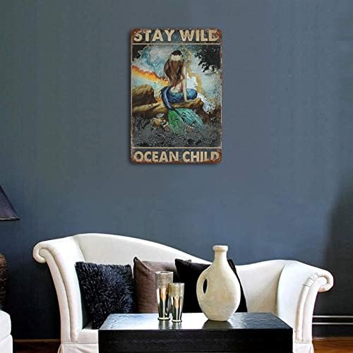 Linqwkk vintage sirmaid potpisuje plavu zemlju boravak divlji ocean dječji sirena potpisan dekor pogodan za barove kafići kućni zidovi ukrasni umjetnički apreciraj vintage kućni dekor 8x12inch