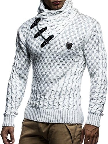 Leif Nelson muški pleteni pulover | Majica s dugim rukavima | Osnovna dukserica sa ovratnikom od šala i umjetnom kožom