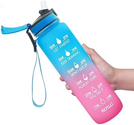 32oz boce vode s uklonjivim slamkom i vremenskim markerom, motivacijskom bocom vode s BPA BESPLATNI TRITAN materijal, propuštanja za propuštanje za sportove fitnesa