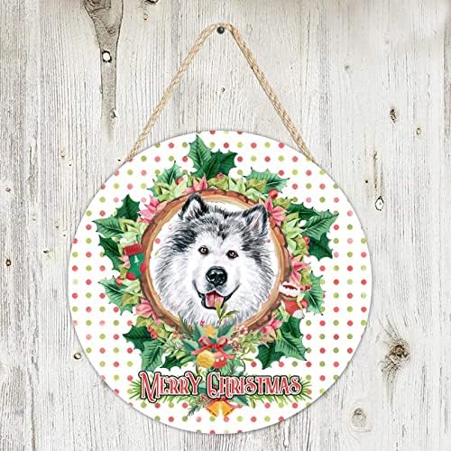 6-inčni okrugli drveni znak dobrodošlice plak Božićni vijenac za pse rustikalni vješalica za vješalice u nevolji izgled drvena porodična potpisuje daska ploče zidne ukrase za božićne ukrase