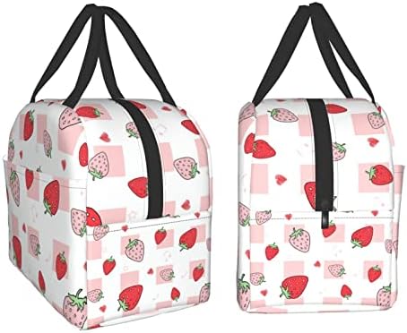 HIZUWKY pink Strawberry torba za ručak za tinejdžere ženske višekratna izolovana Heart Plaid kutija za ručak pogodna za radne izletničke putne torbe