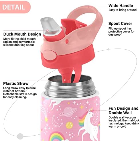 Goody Unicorn Rainbow Pink Kids Boca vode, izolirane boce od nehrđajućeg čelika sa slamnim poklopcem, 12 oz BPA-bez propuštanja za ispuštanje te Thermos za dječake