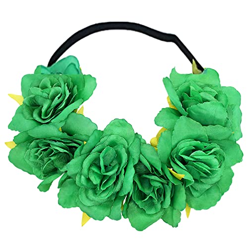 Ženske trake za glavu St Patricks Day - zelene elastične cvjetne trake za žene djevojke, neklizajuća boemska cvjetna kruna za glavu