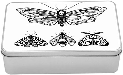 AMESONNE MOTH MOTH KUTIJA, leptir Halloween Tema ukrasna gotička minimalistička krila umjetnost, prenosivi pravokutnik metalni organizator s poklopcem, 7.2 x 4,7 x 2,2 , bijeli i crni