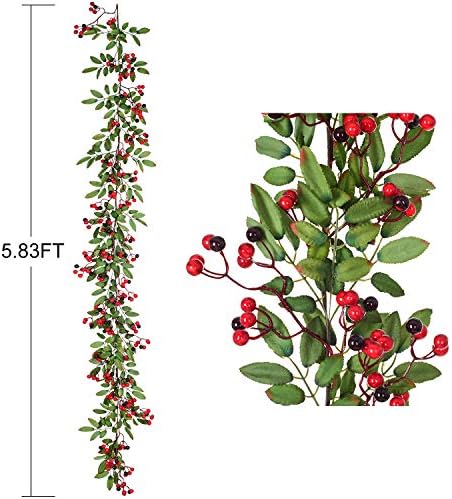 Artiflr 5,83 Ft Crvena bobica Božićni vijenac sa borovom konusom Garland Artificail Berry Garland Zatvoreni vrtni vrtni vrtni uređenje za zimsko odmor Novogodišnji dekor