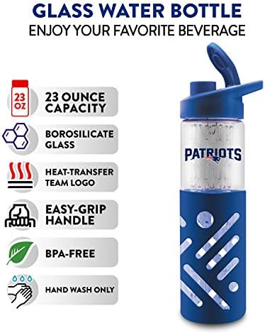 Duck House NFL ventilatorica NFL boca od staklene vode sa ručkom za nošenje | Premium stakleni proizvodi | Silikonski zaštitnika | Flip Top poklopac | BPA bez | 23oz