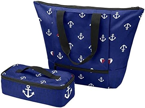Torba za ručak hladnjača izolovana kutija za ručak vodootporna termo torba za ručak za posao, piknik i plažu, Tamnoplavo Sidro Sailing Retro