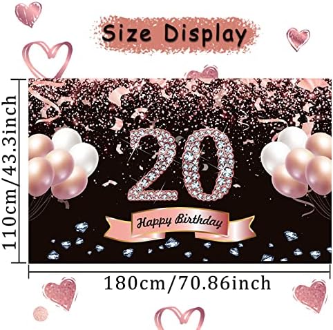 Trgowaul ukrasi za 20. rođendan za žene - ružičasto zlato pozadina za 20. rođendan za žene 5,9 X 3,6 Fts