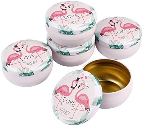 Aboofan metalna limna ploča prazna kutije Flamingo okrugli limenke s poklopcima kutija za odlaganje bombona za vjenčanje božićne bombone davanje svijeća 5pcs