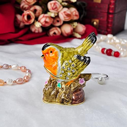 FJ Fengzhijie Trinket Box sakrila Robin Bird Figurine Zlatni emajlirani kristal smeđi ukras, pokloni za