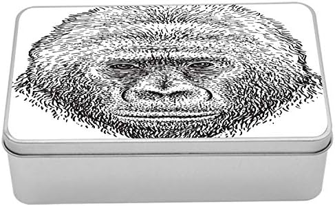 Metalna kutija za Ambesonne Gorilla, uzorak izbliza divlji životinjski portret u monohrome stilu Likovna