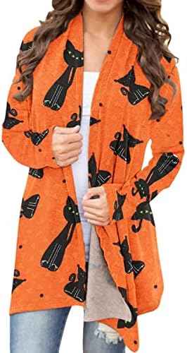 Cardigan za žene Halloween casual bluza Animal Cat Print Cardigan kaput dugi rukavi Funny Open Front Cardigan