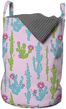 Lunarable sočna torba za veš, pastelne biljke kaktusa cvetaju pustinjske botanike lišće u, korpa za korpe