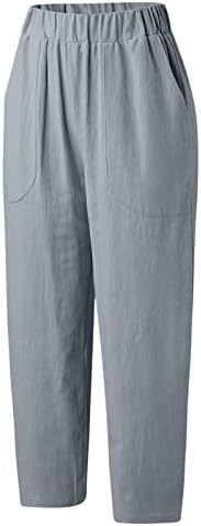 Ljetne Ležerne pamučne lanene pantalone za žene labave pantalone sa ravnim nogavicama visokog struka duge