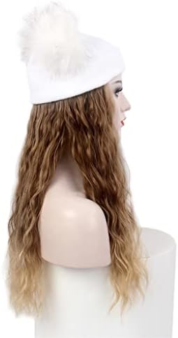 SHZBCDN jednodijelna kosa i šešir bijeli pleteni šešir perika zimski topli smeđi kukuruz vruća perika šešir