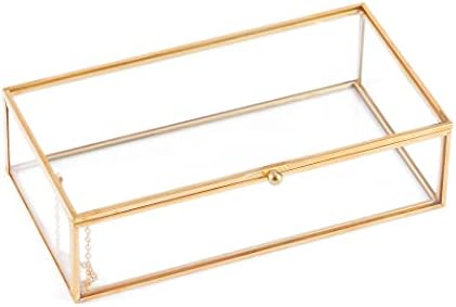 Cuwmpl Zlatni stakleni nakit zadržava kutiju Vintage Glass Nakit Organizator, mesing Veliki čist pravokutnika,