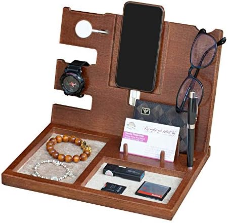 Nhatvywood Wood telefon priključna stanica na stolu - noćni ormarić za muškarce, telefon i satovi stanica za punjenje - muški pokloni za rođendan godišnjica, matura - boja oraha