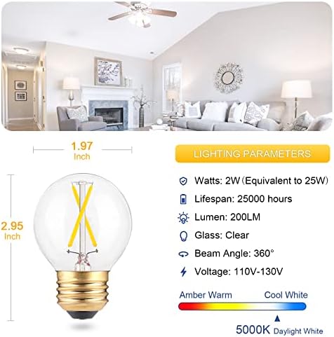 E26 stropna ventilatorska sijalica, zatamnjiva 2W Globus LED luster sijalica, ekvivalent sijalice sa žarnom
