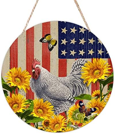 Mesllings USA Zastava drva za drvo, viseći zidni viseći znak Sunflower, 18 x 18 Retro okrugla vješalica