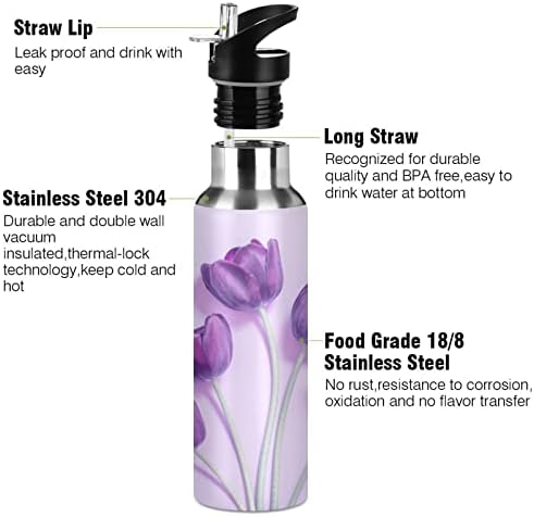 Kigai Lilac ljubičasta boca od nehrđajućeg čelika, bez propuštanja bez propuštanja, bočica sa širokim pločicama