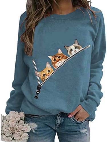 Ženska mačja dukserica Slatke životinjske grafičke košulje Trendy Novelty Funny T majica Vrhovi lagani bluza s dugim rukavima