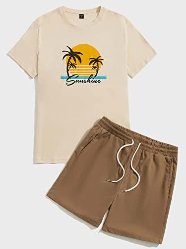 Dvije komadne odjeće za muškarce Muškarci Palm Tree i Pismo Grafički kratki čašica za tee i nacrtavanje