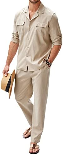 Coofandy muške 2 komada pamučnog posteljina set majica dolje majica dugih rukava casual hlače za plažu ljetne