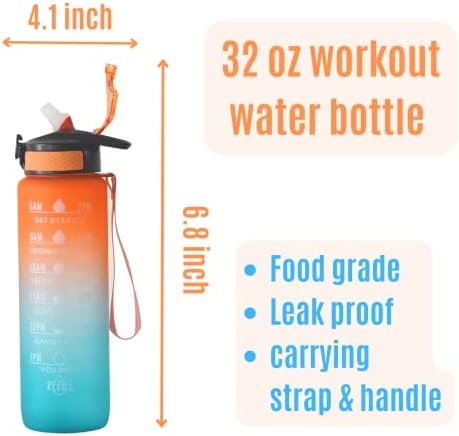 Tvalue Dnevna boca vode s vremenskim markerom 32 OZ boce za vježbanje sa kaišom za žene, muškarce, ruksak,