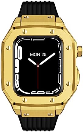 Vevel za Apple Watch Band Series 7 Man Legura CASE CASE 44mm 42mm 45mm Luksuzni metalni gumeni pribor za
