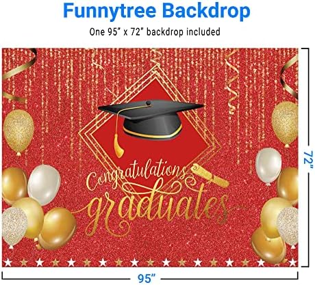 Funnytree 95 x 72 Fabric Gold and Red 2023 klasa Matura pozadina za fotografiju Bachelor kapa Balloon Grad