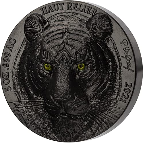 2021 DE EDITION Noire Powercoin Tiger Big Pet Azija 5 oz Srebrna kovanica 5000 Francs Slonovačka obala 2021 Necrcioulirano