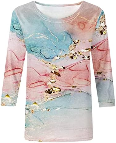 Shusuen Womens Ljeto 2023 Tri četvrtine rukava od tiskanih majica na vrhovima bluze casual slim fit udobne