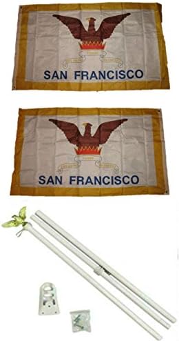 Aes Grad San Francisco 3'x5 'poliester 2-slojna dvostrana zastava sa 6' bijelim stupkom za zastavu s Eagle