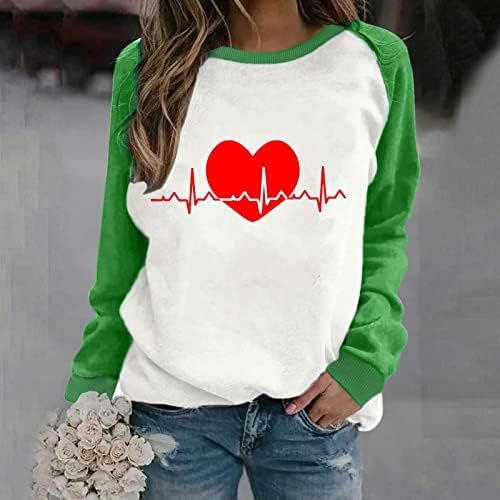 Ženske grafičke dukseve za EKG za Valentinovo Raglan dugih rukava sa dugim rukavima opušteni fit vrhovi bluza pulover