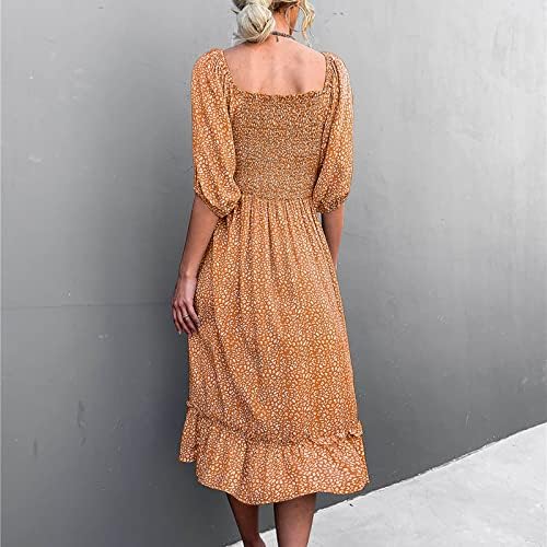 Šifonske haljine žene padaju ljeto kratki rukav kvadratni vrat maxi duga cvjetna grafička boemska linija