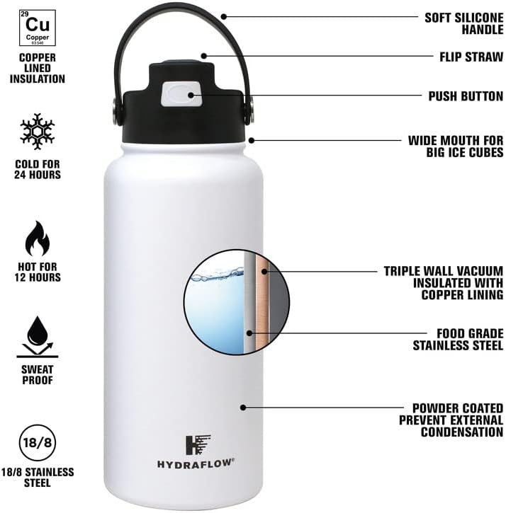 Hydraflow Hybrid Boca vode sa poklopcem i čizmom od slame i čizmom - trostruki zidni vakuum izolirani vodeni boca od nehrđajućeg čelika metalni termos, za višekratnu propusnost BPA-e