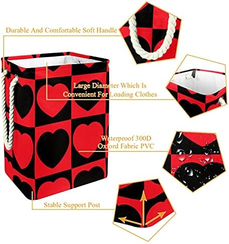 Inhomer Red Black Love Heart Pattern velika korpa za veš vodootporna sklopiva korpa za odeću za organizatore igračaka za odeću, kućni dekor za spavaću sobu kupatilo