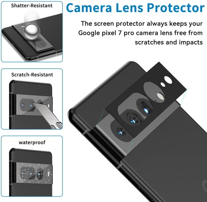 [3+2] paket za Google Pixel 7 Pro zaštitnik ekrana štit od punog kaljenog stakla i zaštitnik sočiva kamere, 3d zakrivljeni stakleni Film 9h zaštita stakla za Pixel 7 pro 5G podrška za čitač otiska prsta prilagođena futroli [jednostavan za instalaciju komplet]