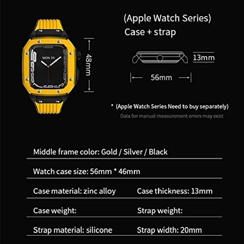 Houcy za Apple Watch Band Series 7 Man Legura CASE CASE 44mm 42mm 45mm Luksuzni metalni gumeni čelik Pribor za iwatch serija 7 6 5 4 se poklopac (boja: 10 mm Zlatna kopča, Veličina: 44mm