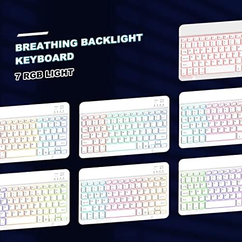 Dolpking Bežična Bluetooth tastatura sa pozadinskim osvetljenjem, nadogradnja 7 boja Rainbow Ultra tanka
