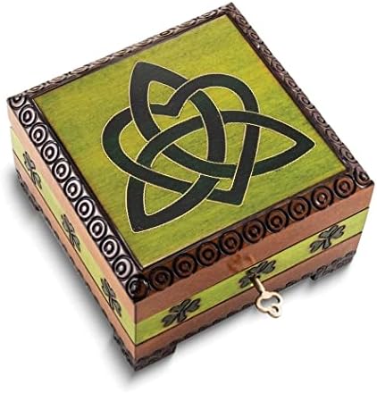 Ručno izrađeni drveni zeleni keltski isklesan i oslikan za čuvanje kutija smeđa tradicionalna fina