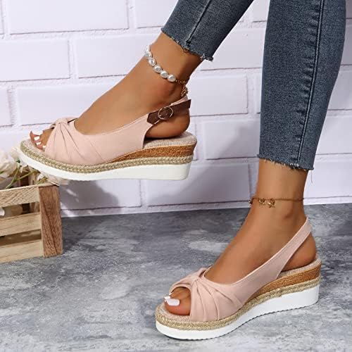 Ljetne plažne papuče za žene dame modne ljetne čvrste boje tkanine casual slamki donji klinovi kopča sandale