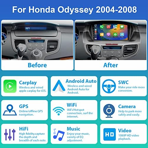 Android 11 Auto radio sa bežičnim Carplay Android Auto za Honda Odyssey 2004 2005 2006 2007 2008, 10,1 inčni