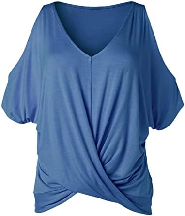 Žene sa ramena kratki rukav pamuk V vrat zamotavanje ručak Bluza Tee Jesen ljetna majica za djevojke er