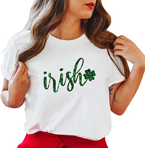 St Patrick Day Shirts for Women Irski djetelina patuljak Print Retro Tees kratki rukav posada vrat udoban