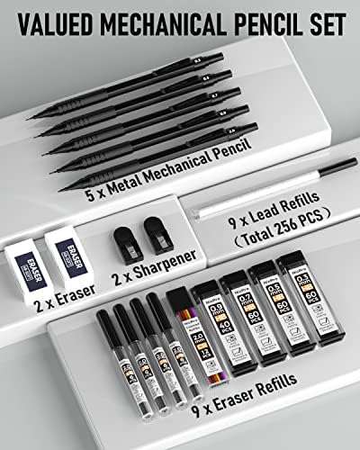 Mehanički set olovke Nicpro Crna i pastela, 5 metala za izradu metala sa punim punim cijevima, 5 kom brisalica